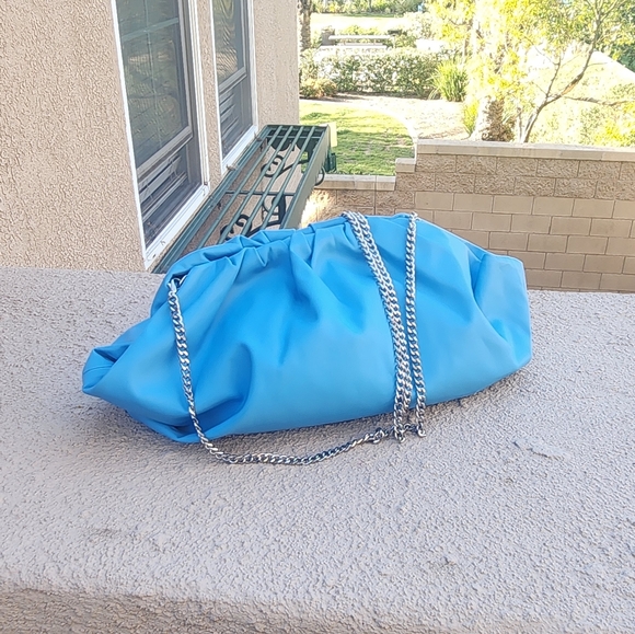 Steven Madden Oversized Light Blue Clutch W/Chain Shoulder Bag